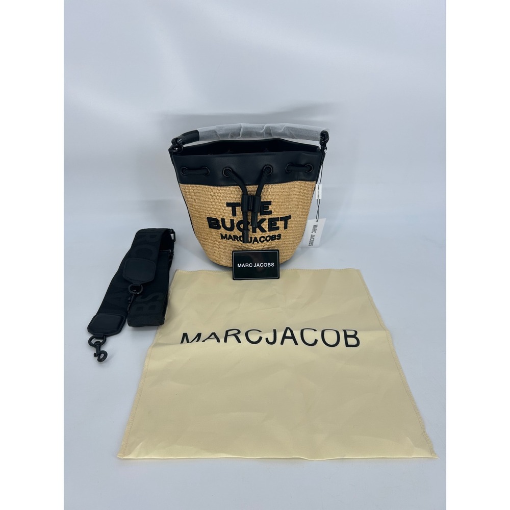 "NWT" Marc Jacobs The Woven Straw Bucket Bag- Leather Shoulder Bag- Luxury - Picture 2 of 12